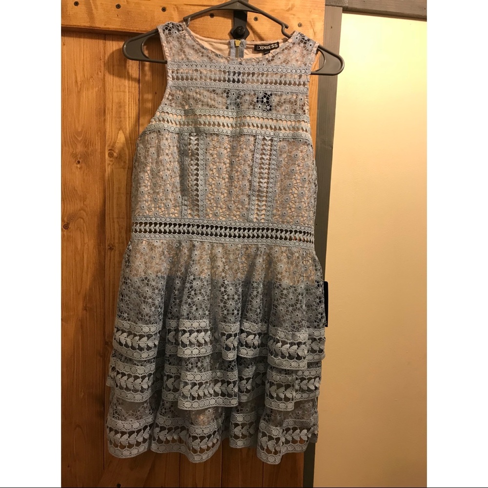 Blue lace mini dress.